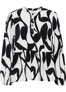 Blusenshirt mit Knopfleiste Gr. 38 Weiß Schwarz Bedruckt Damen Bluse Hemd Neu - Imagen 1 de 1