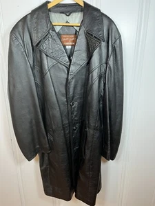 Abrigo de cuero gris vintage talla 48 cuero Cabrera trinchera negra años 70 plumero EE. UU. - Imagen 1 de 12