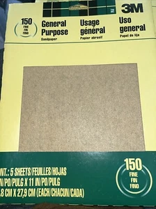 2 Packungen mit 5 Blatt 3M Aluminiumoxid Schleifpapier fein, 9001NA, 9 Zoll x 11 Zoll - Bild 1 von 3