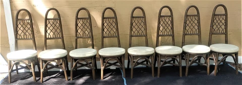 Vintage Mid Century Set Of 8 Bamboo Tall Arch Backrest Dining Chairs Cover