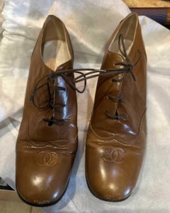 Vintage Womans Channel Brown Leather Oxfords  - Picture 1 of 4