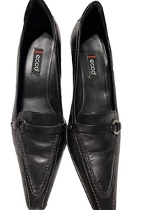 Zapatos de salón Ecco Kansas para mujer talla 39/8 tacón bloque puntiagudo cuero negro oficina cómodos - Imagen 1 de 12