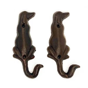 2PC Rustic Cast Iron -Dog Tail Hooks -Metal Hooks - Wall Mounted-Coat Leads Keys - Picture 1 of 1