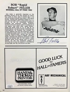 BOB FELLER Signed Autograph 8x11 Program Picture Cleveland INDIANS JSA CERTIFIED - Picture 1 of 8