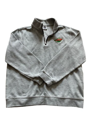 Nhl Minnesota Wild Mens Gray Long Sleeve 1/4 Zip Sweater Size Large Cover