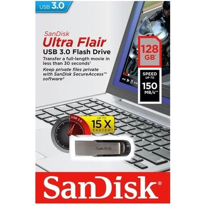 SanDisk 128GB 128G USB CZ73 Ultra Flair USB 3.0 150MB/s SDCZ73-128G Retail - Image 1 of 4
