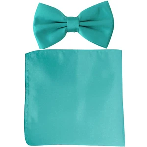 Nueva pajarita formal de poliéster para hombre preatada_hankie sólido azul agua boda baile de graduación - Imagen 1 de 3