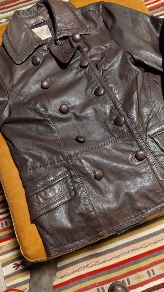 Ruff Hewn Women's  Leather Jacket, Sporty double brested,  Brown,  In Size Large - Image 1 of 3