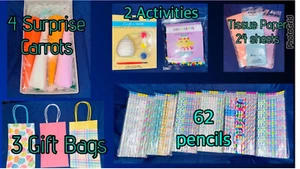 Lrg Easter Gift Lot - gift bags, tissue paper, crafts, pencils, surprise carrots - Picture 1 of 19