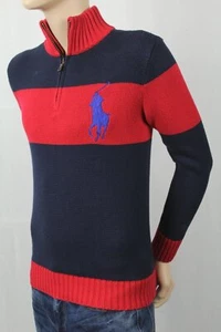 POLO Ralph Lauren Kids Red Navy 1/2 Half Zip Sweater Big Blue Pony NWT - Picture 1 of 1