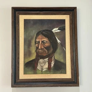 Vintage gerahmtes Indianer Indianer Leinwand Gemälde signiert Mary Williams 24x20 - Bild 1 von 17