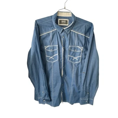 Camisa occidental BKE calce atlético para hombre XXXL cambray azul perla abotonada Foto 1 de 4