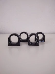 Pier 1 Black Ceramic Napkin Rings Set of 4 Holders Vintage 1980s Retro - Picture 1 of 4