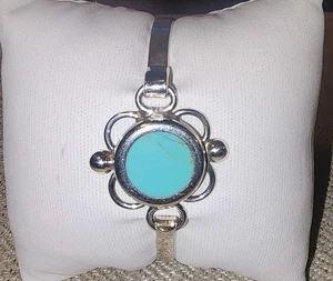 Vintage Mexican Sterling Silver Cuff Bracelet with Turquoise Stone – 925 ATI... - Picture 1 of 7