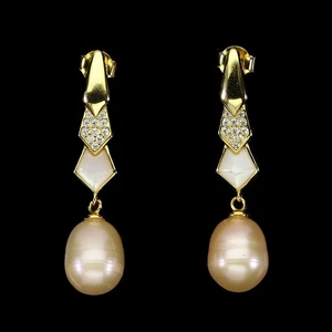 925 Sterling Silver Earrings Drop Pearl 11x9mm Mop Natural Gemstone Jewelry - Picture 1 of 14