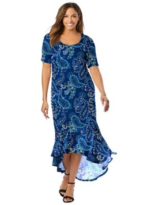 Jessica London Women's Plus Size Stretch Knit Flounce Hem Maxi Dress - Picture 1 of 16