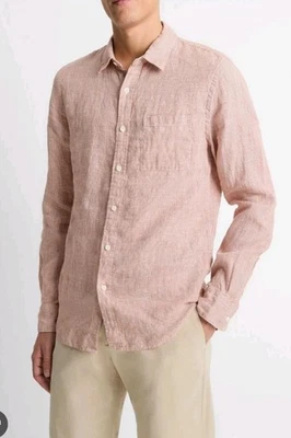 Vince Solid Classic Fit Linen Button Down Shirt Houndstooth Linen Xl New - Image 1 of 4