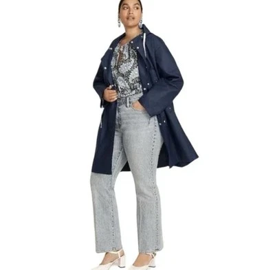NUEVO CON ETIQUETAS J.Crew Abrigo de Lluvia Doble Pecho Azul Marino Talla XS Chaqueta Impermeable con Capucha Foto 1 de 4