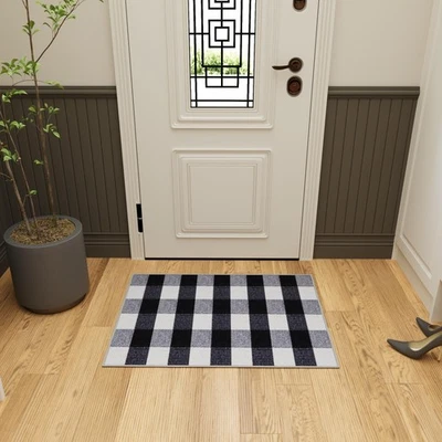 Alfombras para entrada 2x3 antideslizantes Buffalo a cuadros área pequeña alfombra duradera para puerta delantera Foto 1 de 4
