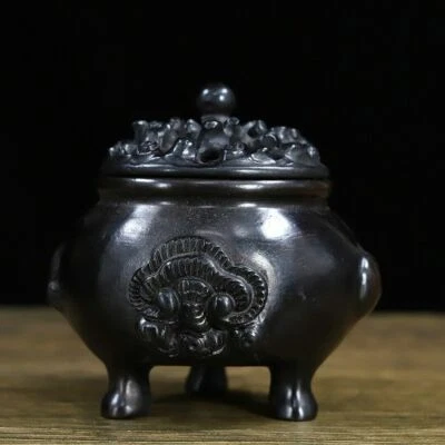 Exquisito quemador de incienso chino de madera de ébano natural tallado a mano 51298 Foto 1 de 4