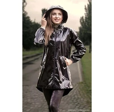Women PVC Leather Trench Vinyl Shiny Light Weighted Raincoat Stylish Trench Coat - Image 1 of 2