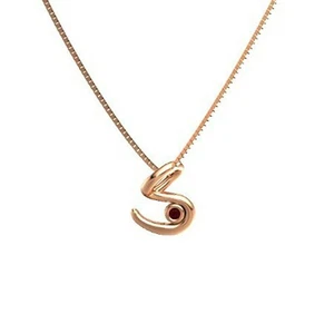 14K Rose Gold Plated 2mm Round Ruby Initial Alphabet Letter A-Z Pendant Chain - Picture 1 of 35