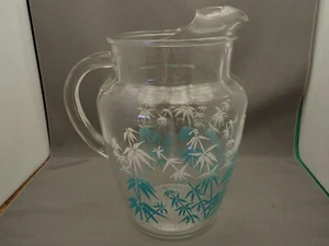 JARRA VINTAGE CON ESTAMPADO DE BAMBÚ DE VIDRIO ANCHOR HOCKING 86 OZS ESCASA - Imagen 1 de 4