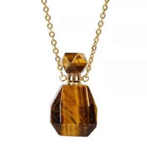 Natural Tiger's Eye Gem Quartz Crystal Perfume Bottle Pendant Healing Necklace - Picture 1 of 1