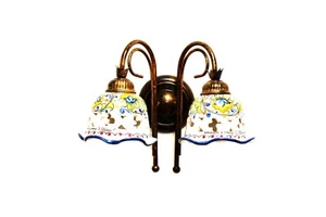 Classic Rustic Applique In Sicilian Ceramic 2 Lights Collection Flower - Picture 1 of 2
