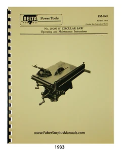 Sierra de mesa Delta Rockwell 8" modelo 20-200 instrucciones y lista de piezas manual #1933 - Imagen 1 de 7