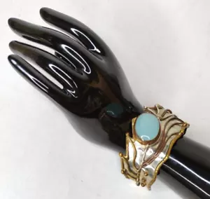 Bracciale artigianale 3 in metallo con pietra calcedonio acquatico - Foto 1 di 6