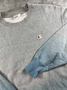Vintage Champion Reverse Weave Warmup Sweatshirt Grau Blau Ombre Large Langarm - Bild 1 von 6