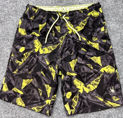Bermuda de natação SPYDER baús preto amarelo forrado geométrico masculino XL 18 20 masculina P - Imagem 1 de 4