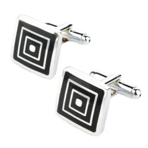 Square Silver and Black Men's Cufflinks - Picture 1 of 2