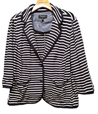 Talbots Blazer Jacket Navy Blue White Stripe Plus Petite 2XP Nautical Preppy - Image 1 of 3