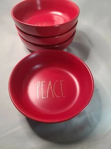 Rae Dunn 4-Pasta Bowl Set (Peace) 8in Red - Picture 1 of 7