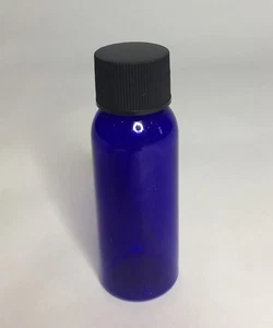 30ml PET Kunststoff Kobaltblau Boston Flasche & Schwarz Gerippter Schraubverschluss JEDE MENGE - Bild 1 von 1