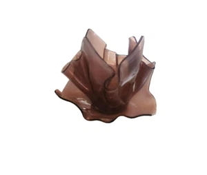 Beautiful Art Glass Handkerchief Candle Holder w/Tray Brown & White Swirl - Picture 1 of 12