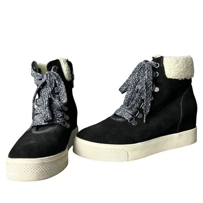 Steve Madden Mujer 7 Warner Cuña Botín Negro Gamuza Imitación Piel Invierno Foto 1 de 4