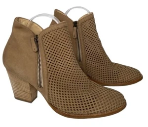 Paul Green Bonzai Perforated Booties Women US 8.5 Tan Nubuck Zipper Ankle Boots - Picture 1 of 14