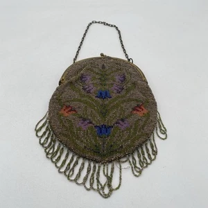1920's Antique Beaded Dresden Flapper Purse Art Deco Floral Gold Vintage Bag - Picture 1 of 10
