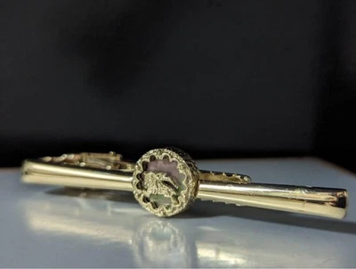Burberry Tie clip bar pin 3D Round Horse mark Black Shell x Gold plated L6cm - Image 1 of 4