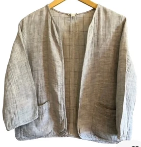 Blazer abierto Eileen Fisher para mujer gris mezcla de lino talla 2X chaqueta minimalista - Imagen 1 de 5