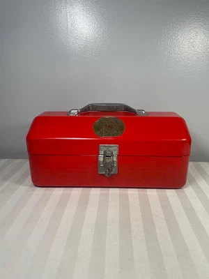 Red Simonsen Metal Toolbox with Latch Garage Mechanic Chest - Image 1 of 4
