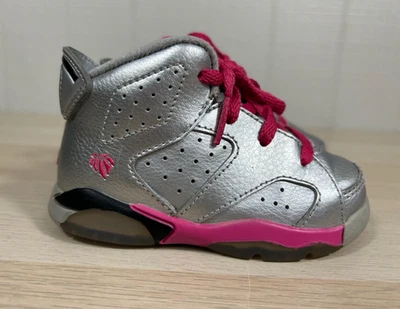 Nike Air Jordan 6 Bebé Talla 6C Retro 2013 Y2K Metálico Plateado y Rosa 384667-009 Foto 1 de 4