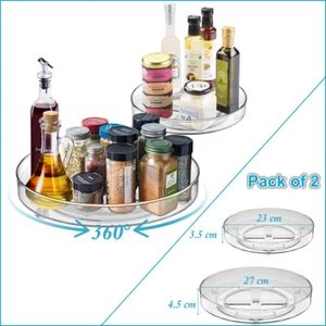 Lazy-Susan Organiser Fridge-Turntable Condiment-Holder 2-Pack Clear Cupboard UK - Picture 1 of 17