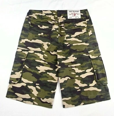 TRUE RELIGION Mens Woodland CAMO 13" Cargo Utility Shorts 31" Waist Camouflage - Image 1 of 4