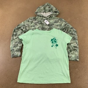 Old Navy Girls Size XL (14-16) Green Graphic Tee & Long Sleeve Camo Hoodie NWT - Picture 1 of 9