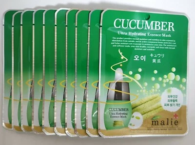 10pcs Malie CUCUMBER Face Mask Packs Sheet 0.88oz Moisture Korea Beauty Cosmetic - Image 1 of 4