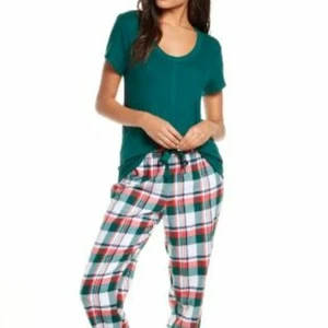 ๐ RACHEL PARCELL ๐ Small ๐ Green Knit & Plaid Fleece Pajamas Set NEW AUTH ๐ - Picture 1 of 5